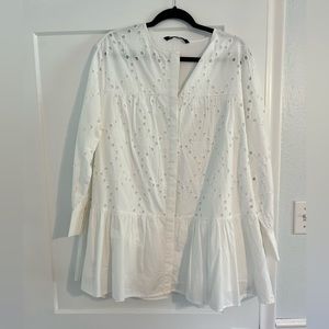 Zara white eyelet button up dress